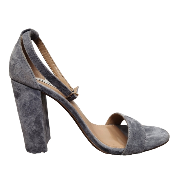 Steve Madden Carrson Suede Heels Gray Open Toe Ankle Strap Preppy Size 9.5M - Picture 7 of 8